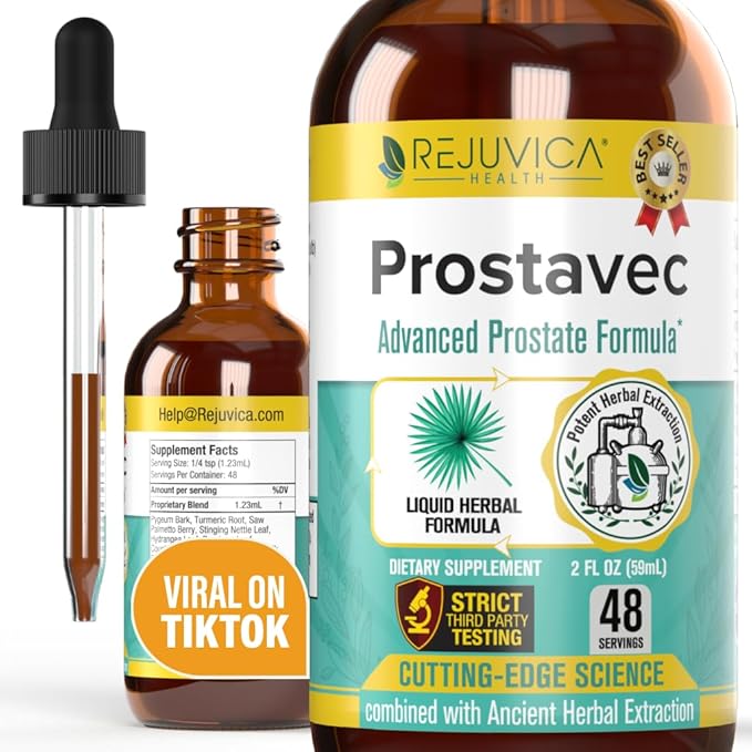 Prostavec Advanced Prostate Support Supplement - Liquid Formula for Faster Absorption with Pygeum Saw Palmetto Stinging Nettle + Turmeric &amp Damiana - Vegan Non-GMO - 2 fl oz
