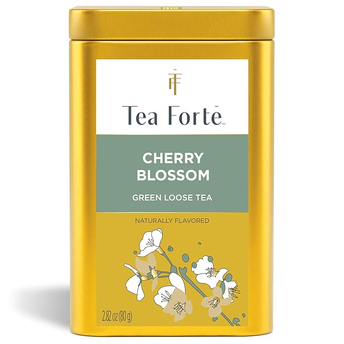 Tea Forte Cherry Blossom Premium Loose Leaf Caffeinated Green Tea Blend Canister Makes 35-50 Cups