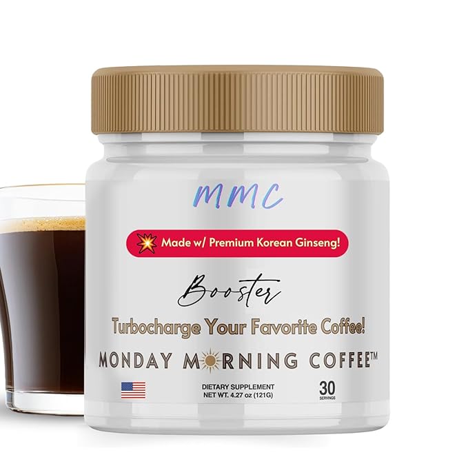 Monday Morning Coffee | Enhance Your Favorite Coffee with Energy and Focus | Colombian Instant Coffee | Red Korean Ginseng | 30 Serving Bottle