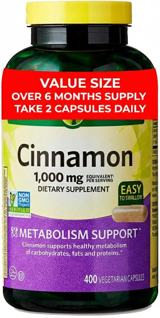Cinnamon 1000 mg Dietary Supplement – 400 Vegetarian Capsules (6+ Month Supply) – Supports Healthy Metabolism &amp Wellness – Non-GMO Gluten Free No Artificial Colors or Flavors