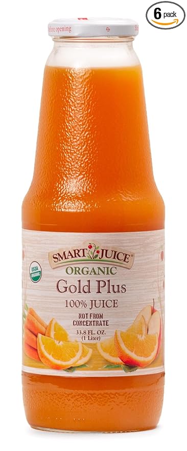 Smart Juice Organic Gold Plus Juice - 33.8 fl oz (1L) - (Pack of 6) 100% Juice Not From Concentrate