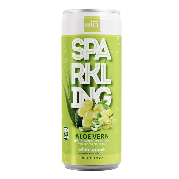 ALO Sparkling White Grape Carbonated Aloe Vera Juice Drink | 11.2 fl oz Pack of 12 | Plant-Based Beverage Vegan