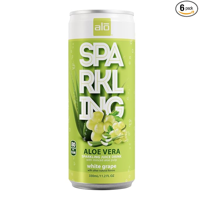ALO Sparkling White Grape Carbonated Aloe Vera Juice Drink | 11.2 fl oz Pack of 6 | Plant-Based Beverage Vegan