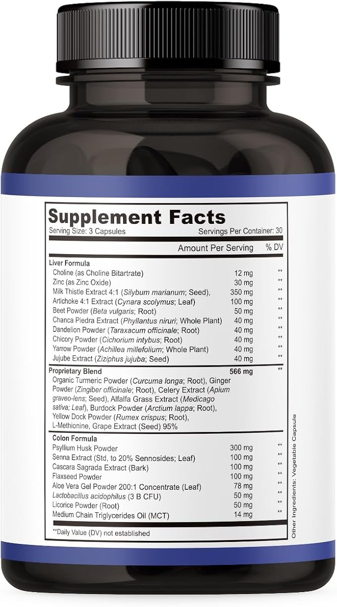 Liver Detox &amp Colon Cleanse - 2X Stronger - Liver Cleanse Detox &amp Repair - Colon Cleanser &amp Detox - Premium Milk Thistle Supplement - Men &amp Women - Vegan 90 Capsules