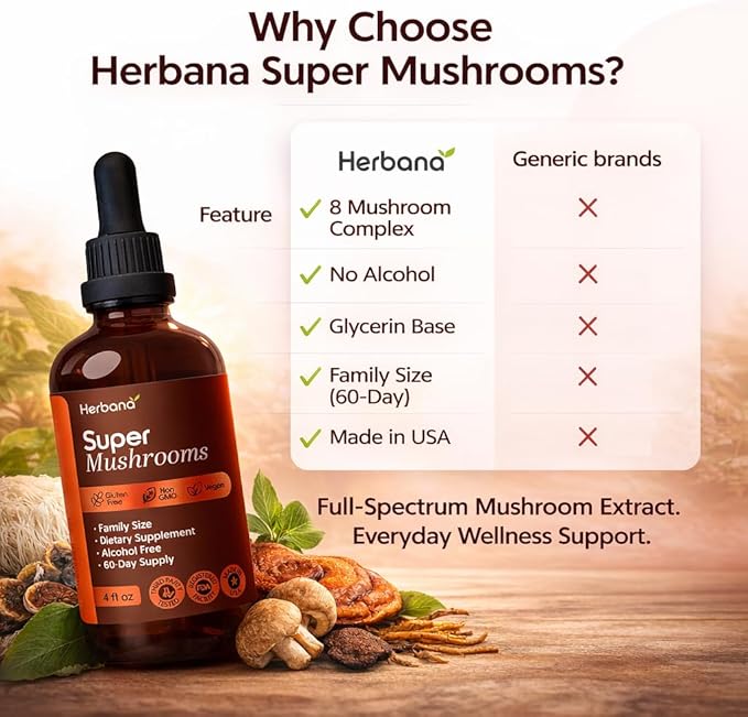 Super Mushroom Complex 8 in 1 Liquid Extract - 4 fl oz Drops with Reishi Lion’s Mane Cordyceps Chaga Maitake Turkey Tail Shiitake Agaricus for Focus Immune Wellness and Daily Energy