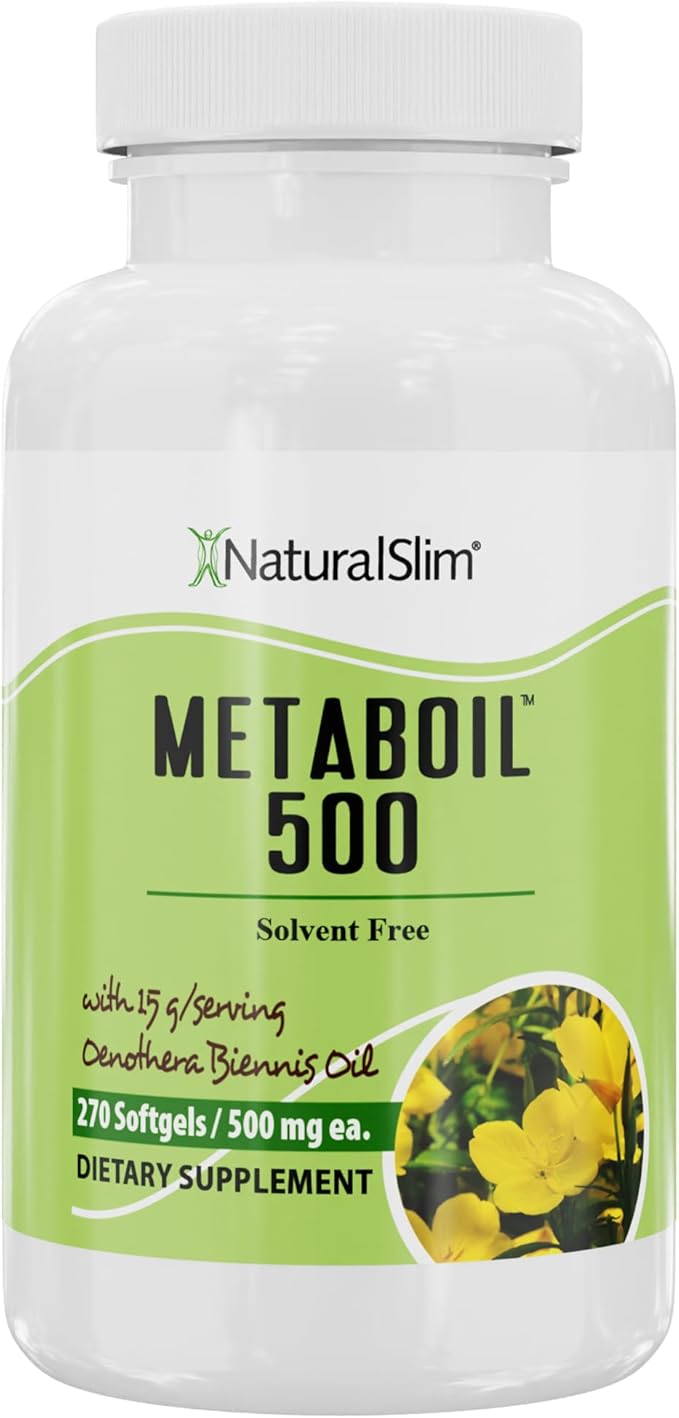 NaturalSlim Metaboil 500 Metabolism Skin Hair &amp Nails Support Evening Primrose Oil with GLA Omega 6 Cold Pressed Oil Women Supplements 500 mg Softgels Capsules 270 Count
