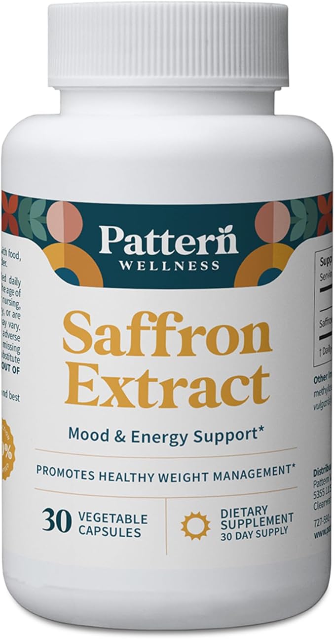 Pattern Wellness Saffron Extract – Mood &amp Wellness Support – 88.5mg Saffron Supplement – Non-GMO &amp Gluten-Free – 30 Vegetable Capsule