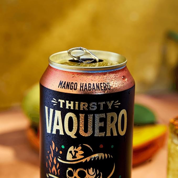 Thirsty Vaquero Mango Habanero Flavored soda (Mango Muerte) Mexican-inspired soda Real Fruit Juice &amp Savory Spices Made with Organic Agave Low Calorie Natural Juice 16 oz Cans 12-Pack