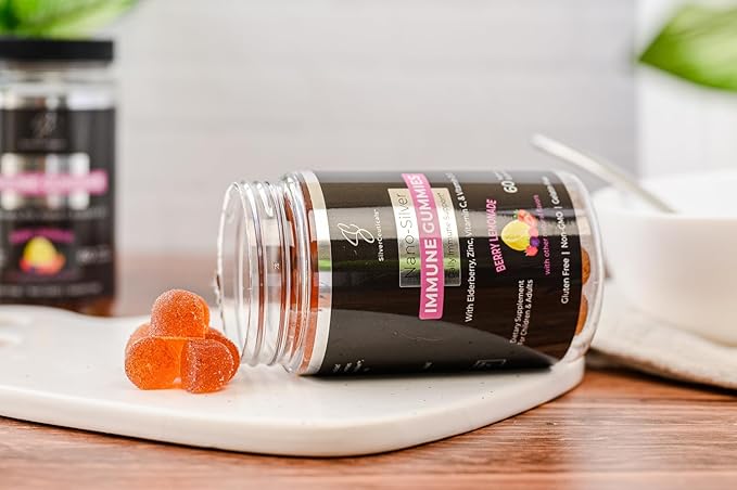 Immune Gummies - Sambucus Elderberry - Vitamin C &amp D - Zinc - Save Your Sick Days - Kids &amp Adults - Safe Ages 4 &amp Up - Nano Colloidal Silver - Gluten &amp Gelatin Free Non-GMO - Berry Lem