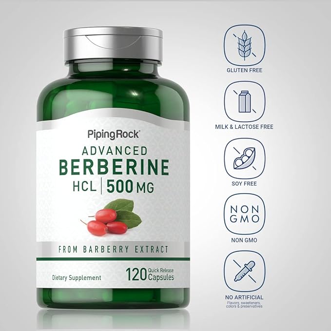 Piping Rock Berberine HCL Capsules 500mg | 120 Pills | Advanced Barberry Extract Supplement | Non-GMO Gluten Free