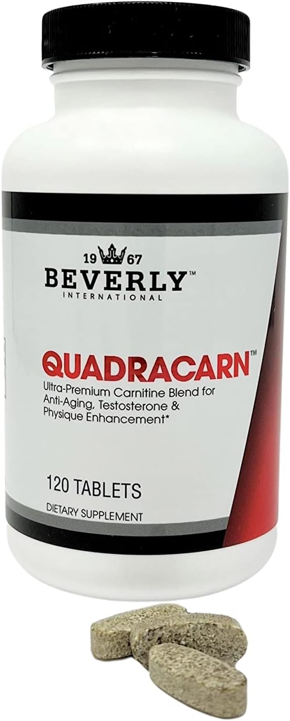 Beverly International Quadracarn 4X-Potency Lab Tested Ultra-Premium Carnitine Blend for Fat Loss Muscle Definition Metabolism Mood Energy Boost Anti-Aging Brain Function. 120 Tablets.