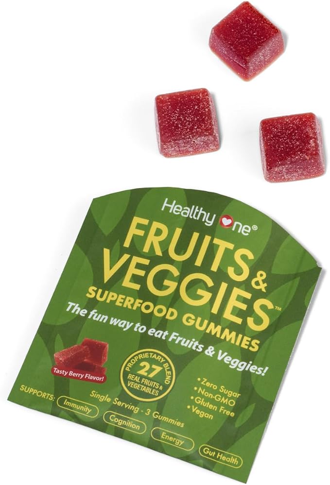Fruits &amp Veggies Sugar-Free Gummies - 27 Whole Foods - Equals 3 Servings of Fruits &amp Vegetables - Improve Energy Focus &amp Immune Function - Fiber - Antioxidants - Organic Ingredients - 28