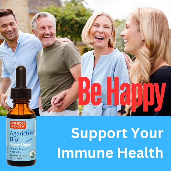 Agaricus Bio Super Liquid Organic Blazei Mushroom Extract Tincture Fruiting Body Beta-Glucan Drops for Natural Killer Cell Activity Liquid Mushroom Supplement for Liver and Immune Support 30 ml