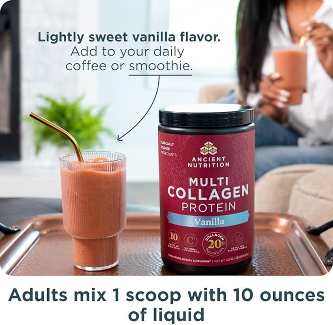 Ancient Nutrition Grass-fed Whey Protein Powder Vanilla Bean 35 Servings + Multi Collagen Protein Peptides Powder Vanilla 60 Servings