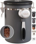 Veken Coffee Canister with WindowAirtight Stainless Steel Kitchen Food Storage Container Date Tracker &amp Scoop for Grounds Coffee Beans Tea Flour CerealSugar22OZGrey