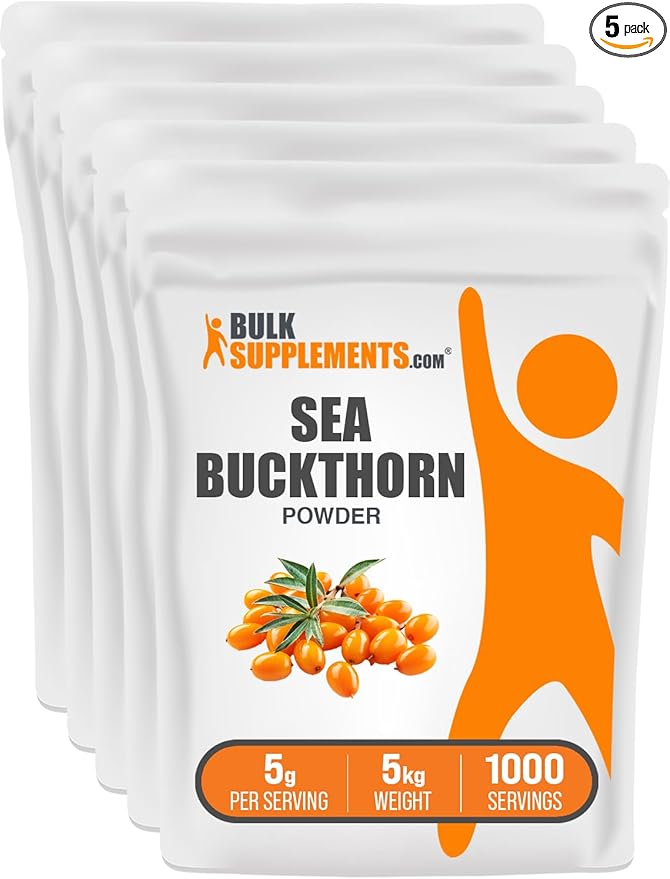 BulkSupplements.com Sea Buckthorn Powder - Omega 7 Supplement Superfood Powder Sea Buckthorn Berry Powder - Vegan &amp Gluten Free 5g per Serving 1kg (2.2 Pound) (Pack of 5)