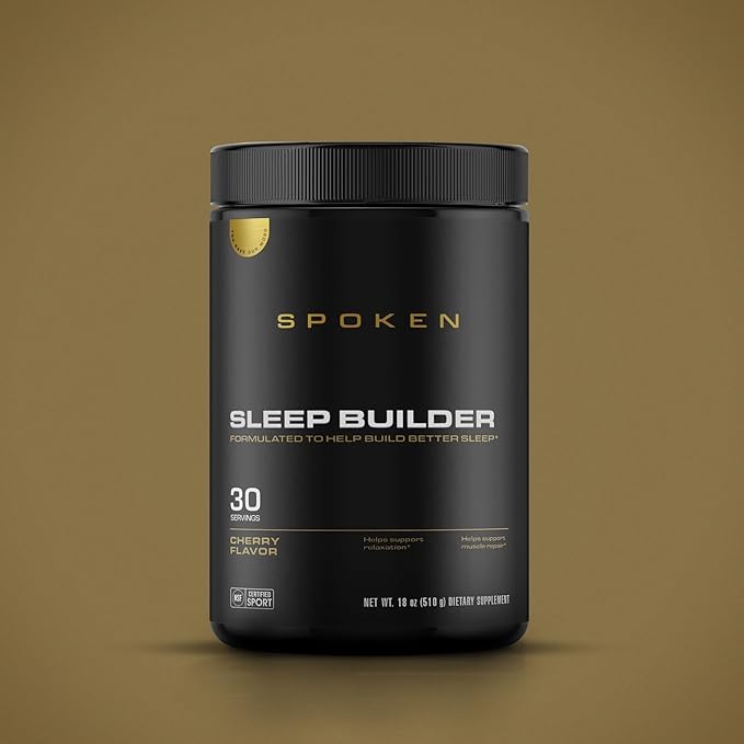 Spoken Nutrition Sleep Builder Melatonin Free Sleep Powder 3 Forms of Magnesium Cherry Flavor 30 Servings Nighttime Recovery &amp Relaxation Support