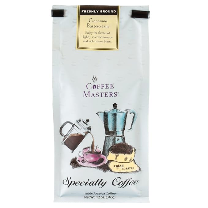 Coffee Masters Flavored Coffee Cinnamon Buttercream Ground 12-Ounce Bags (Pack of 4)