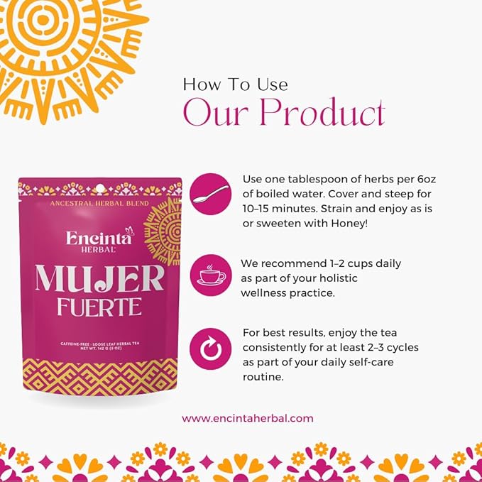 Mujer Fuerte – Traditional Herbal Tea Blend for Women’s Wellness and Vitality 15 Natural Herbs Caffeine-Free Loose Leaf 5 oz (142 g)