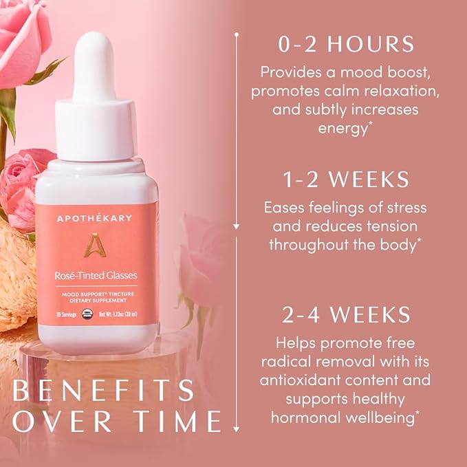 Apothékary Rosé-Tinted Glasses Supports a Balanced Mood and Focus Alcohol-Free Wine-Inspired Herbal Liquid Drops with Schisandra Berry &amp Lion's Mane Mushroom Fast-Acting 1 fl oz 30 Servings