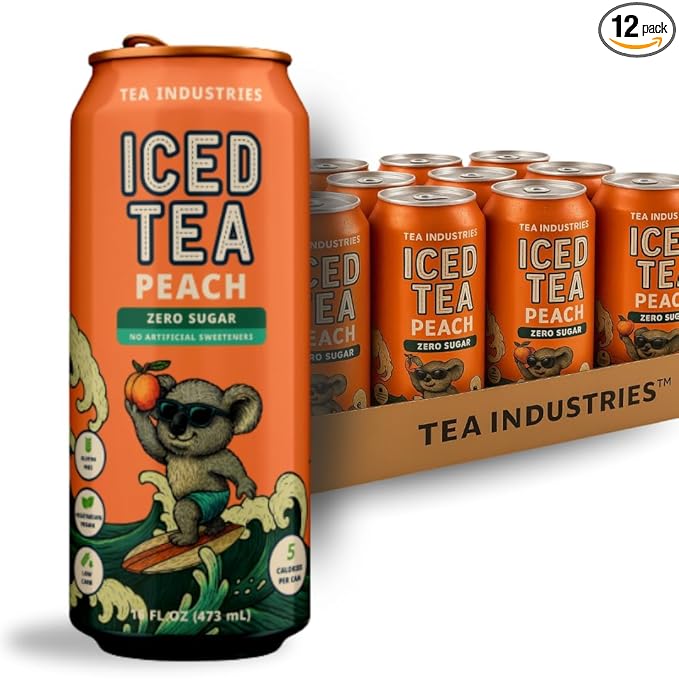Green Tea with Peach Iced Tea – Sugar Free Low Calorie Antioxidant Drink Fruity Flavor 16oz Cans (12-Pack)