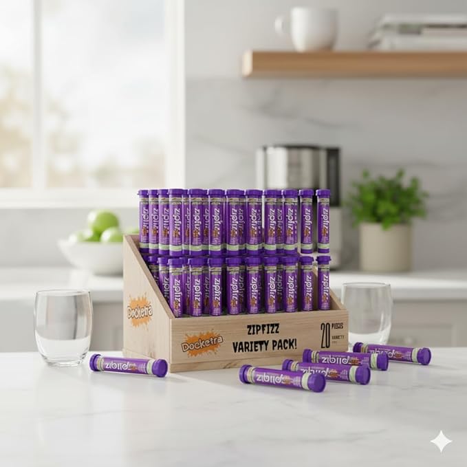 Zipfiz Energy Drink Mix Grape 20-Pack | 3-in-1 Performance: Sustained Energy Rapid Hydration and Essential Vitamins | 100mg Natural Caffeine 0g Sugar 20 Calories | 2500mcg B12 &amp Electrolyte
