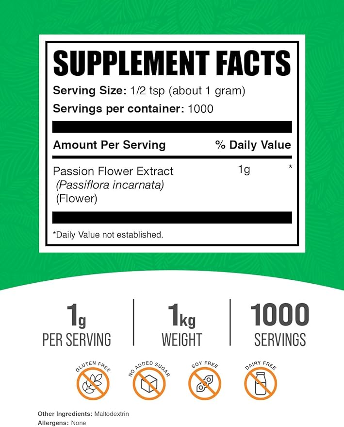 BulkSupplements.com Passion Flower Extract Powder - Passion Flower Supplement Herbal Supplement - Gluten Free 1g per Serving 1kg (2.2 lbs) (Pack of 1)