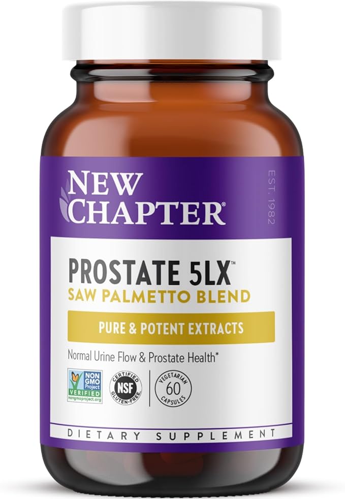 New Chapter Prostate Supplement - Prostate 5LX with Clinical Strength Saw Palmetto + Fermented Selenium for Men’s Wellness - 60 ct Vegetarian Capsule