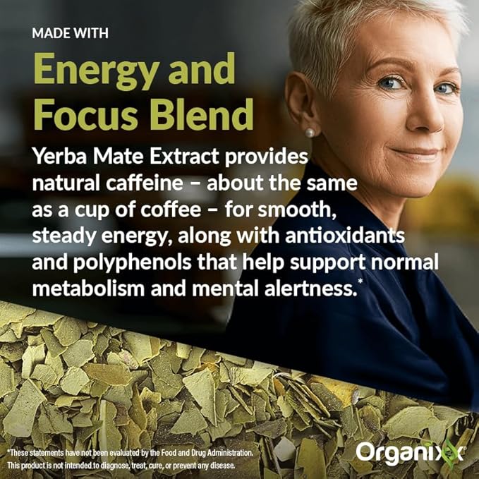 Organixx Clean Sourced Yerba Complex Yerba Mate Superblend Powder Drink Mix with Ashwagandha Natural Caffeine Pre &amp Probiotics &amp Fiber Dairy and Gluten Free Variety Pack 15 Travel Packe