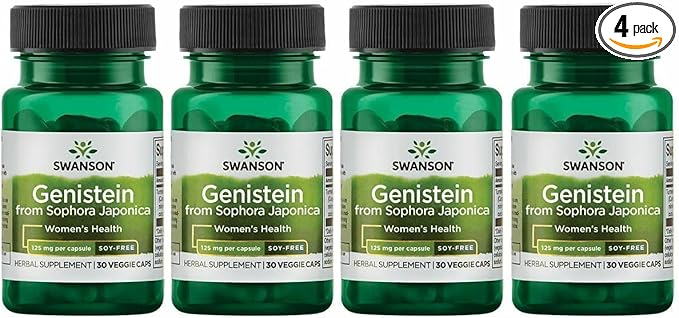 Swanson Soy-Free Genistein Plant-Based Supplement for Women Seeking Hormonal Balance Bone and Cardiovascular Support - 125 mg (60 Vegan Capsules 4 Pack)
