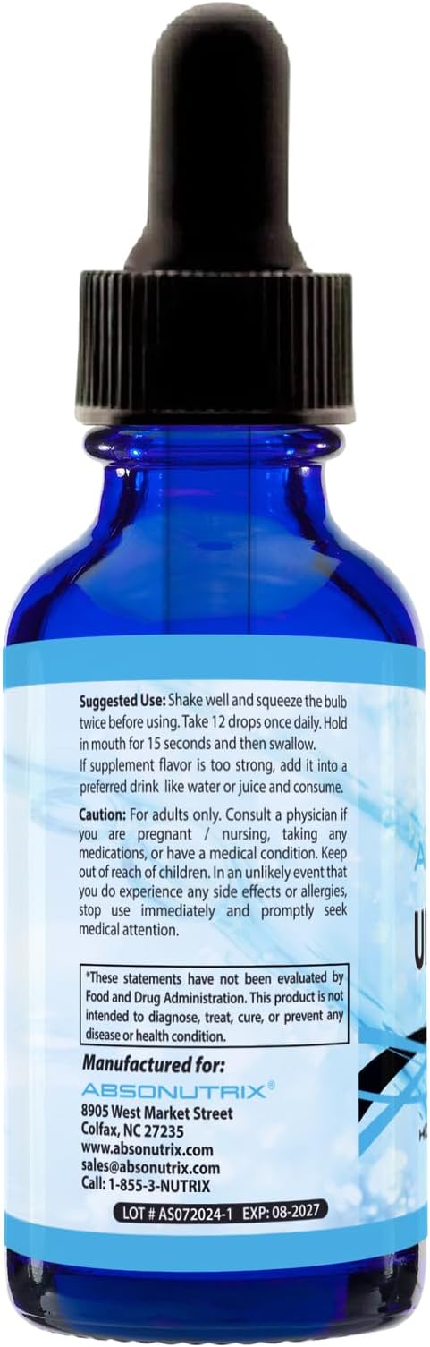 Absonutrix Ursolic Acid 590mg 4 Fl Oz Bottle 200 Highly Potent Servings High Bioavailability Quick Absorption Third-Party Tested GMP-Certified Non-GMO Cruelty-Free Products Made in USA