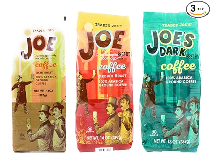 Trader Joes Coffee Ground Variety Pack of 3 Flavors - Light Roast Medium Roast Dark Roast - 41 oz Total - 100% Arabica Ground Coffee