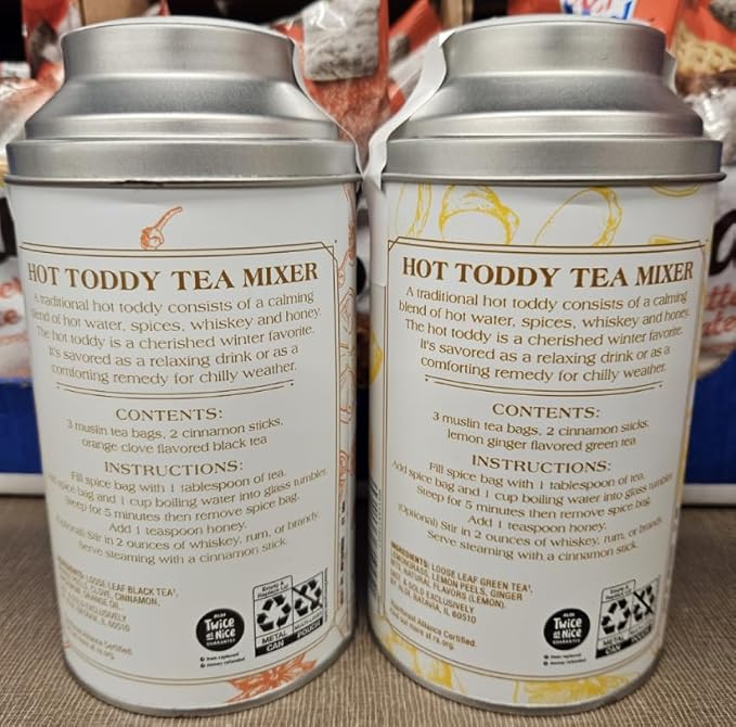 Benner Tea Co Hot Toddy Tea Mixer Orange Clove &amp Lemon Ginger 1.6oz 45g (Two Tins)