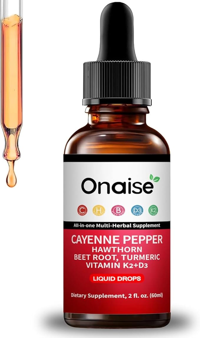Cayenne Pepper Liquid Drops Liquid Supplement with Organic Hawthorn Beet Root Powder Turmeric Vitamins K2 &amp D3 Berberine Extract (1)