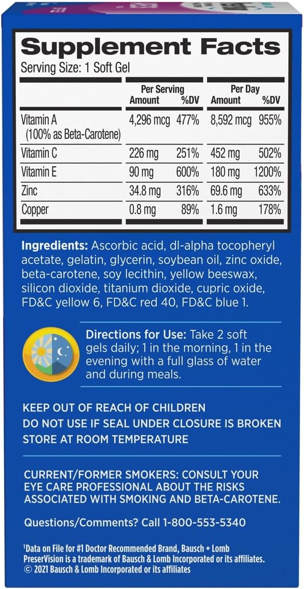 PreserVision AREDS Eye Vitamins Multivitamin with Copper Vitamin A C &amp E Zinc Supplements 90 Softgels