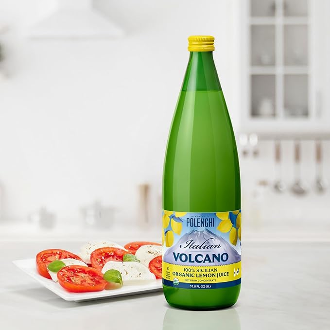 Italian Volcano Organic Lemon Juice 33.8 Ounces - 2 Pack Bundled Kit - Certified Organic - Each Bottle Contains 40 Fresh Lemons (2 Bottles + 1 Burst)