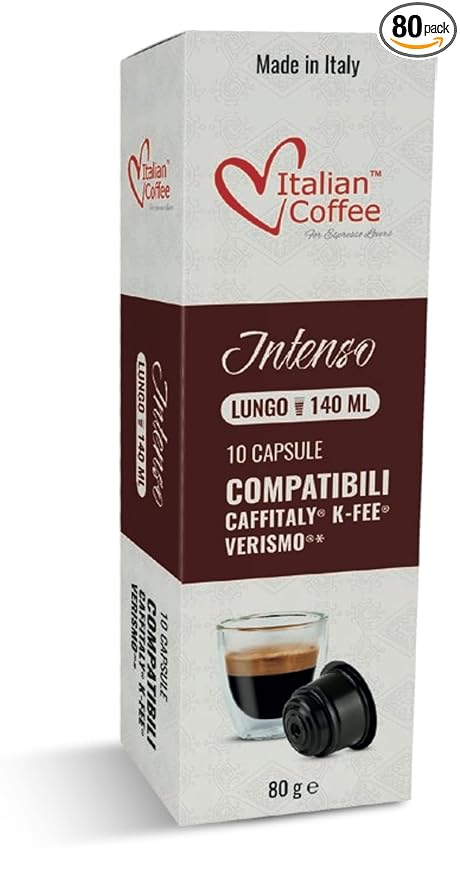 ITALIAN COFFEE FOR ESPRESSO LOVERS Italian Coffee capsules compatible with Verismo CBTL Caffitaly K-fee systems (80 pods LUNGO blend)
