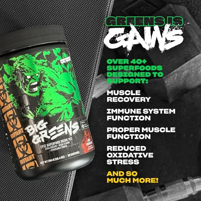 Mutant Big Greens | Green Supplement | Over 40 superfoods Land &amp Sea Greens – Reds Antioxidants phytonutrients 1000mg spirulina – Pre &amp Probiotic Blend | 30 Serving – Just Chocolate