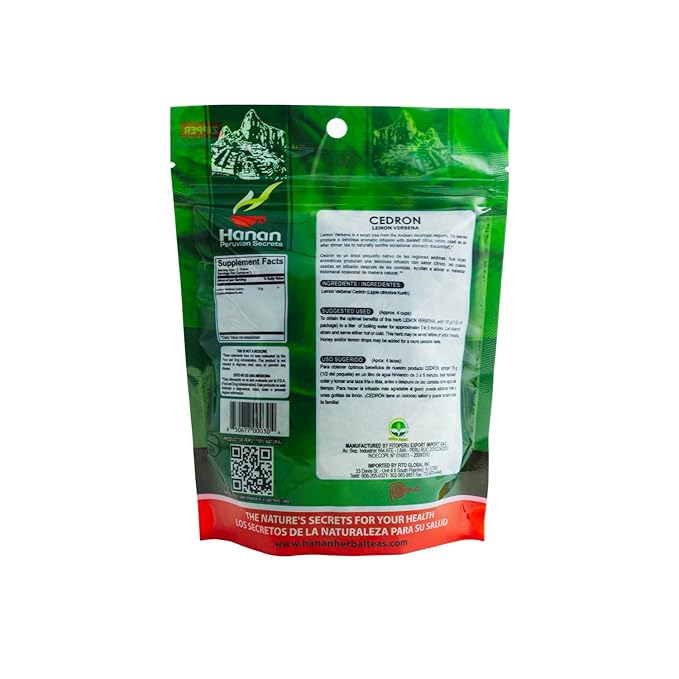 Hanan Peruvian Secrets Hierba Cedron | 100% Natural Lemon Verbena | 1.06 oz (30 g) | Herbal Tea | 3 Pack