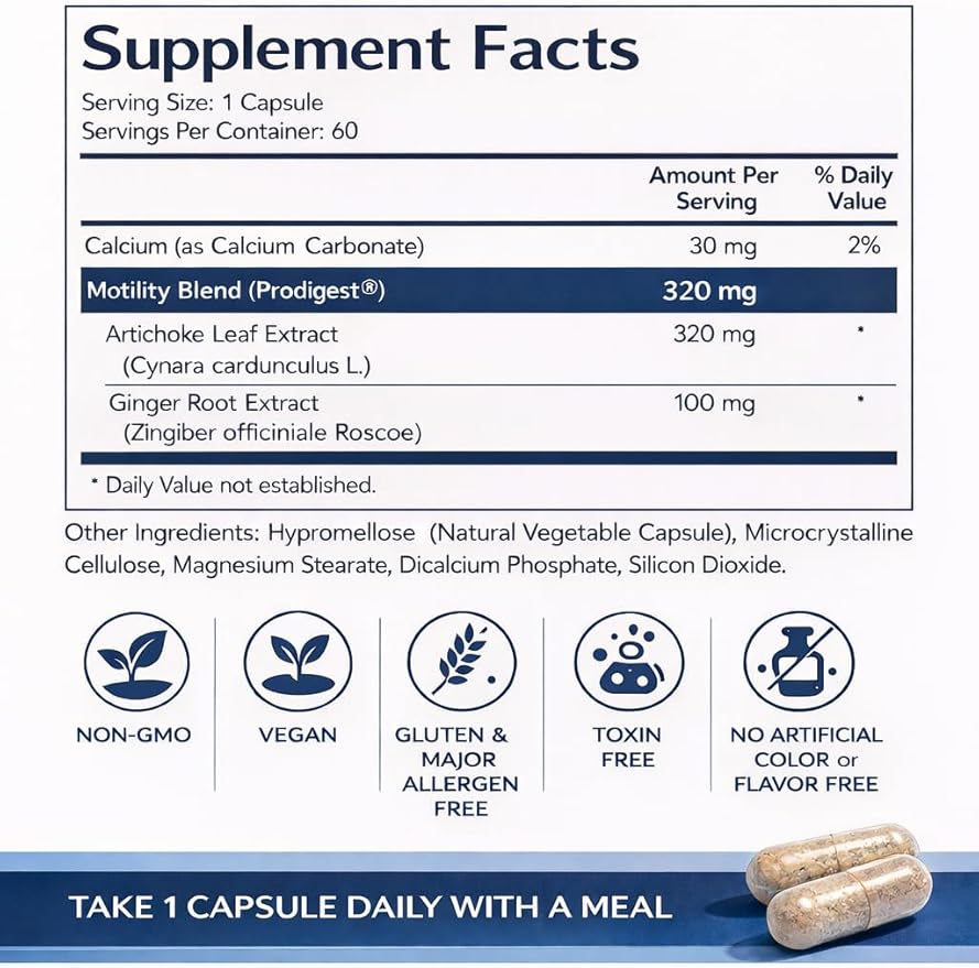 MediMotility 60ct – Physician-Approved Supplement for Healthy Gut Motility &amp Digestive Function – with Ginger Root &amp Artichoke Extract – GI &amp Bloating Support for Men &amp Women