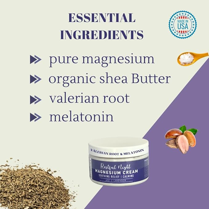 Wedding Restful Night Magnesium Cream Apply to Arms Legs Chest or Back with Valerian Root &amp Melatonin Lavender Scented 4 oz Natural Soothing Relief Botanicals
