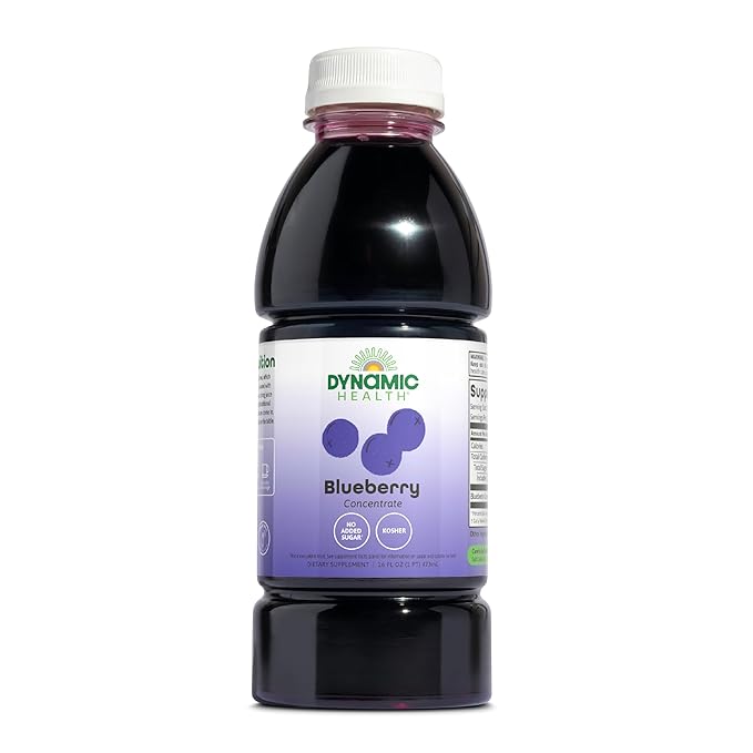 Dynamic Health Blueberry Concentrate 100% Concentrate Unsweetened No Additives Brain Function Antioxidant Support Vegan Gluten Free Non-GMO 16 Fl oz
