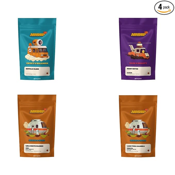 Bean Box Coffee Sampler - Roasted by Airship 4-Pack Freshly Ground Coffee Gourmet Coffee