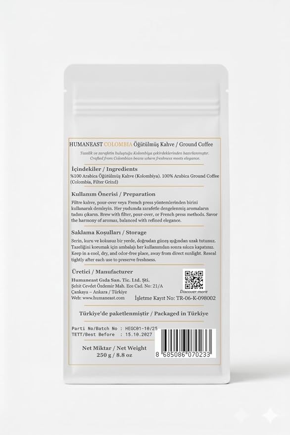 Humaneast Colombia Single Origin Ground Coffee 8.8 oz (250 g) Medium Roast Specialty Coffee