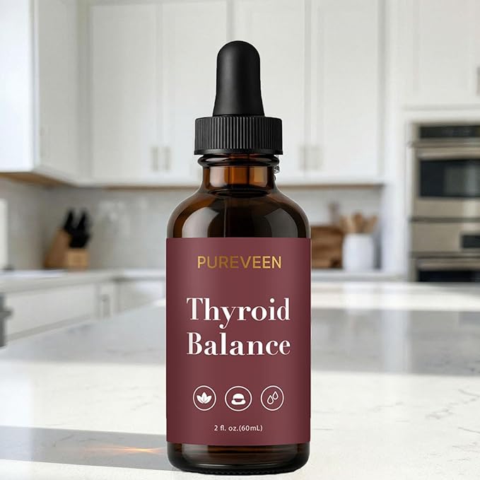 Pureveen Thyroid Balance Thyroid Support Drops for Women Liquid Supplement with Milk Thistle Selenium Zinc Magnesium Daily Wellness &amp Energy Support 60ML