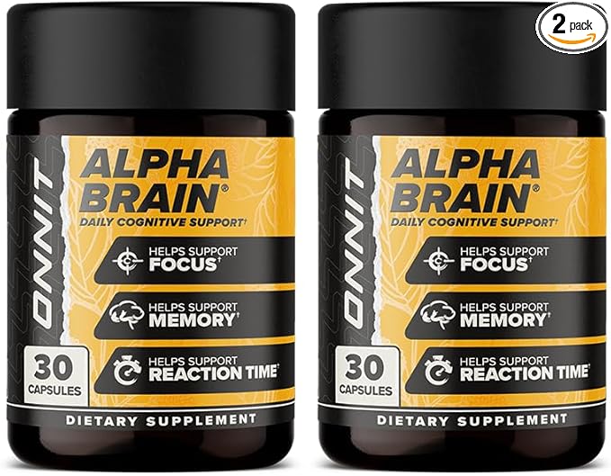 ONNIT Alpha Brain Nootropic Capsules for Men &amp Women IGEN Non-GMO Tested Memory Focus &amp Mental Clarity Support with L-Theanine and Vitamin B6 30 Count Each 2 Pack (60 Capsules)