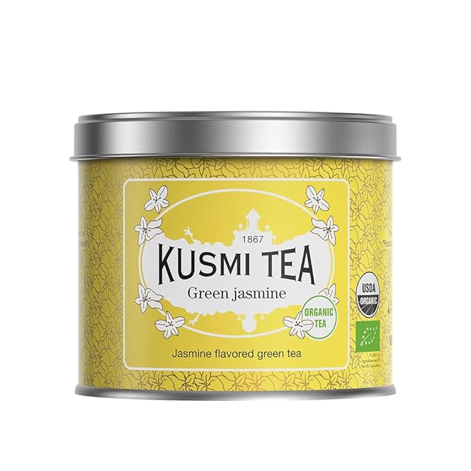 Kusmi Tea - Jasmine Green Tea - Organic Blend with Jasmine - Loose Leaf - Tin Box of 3.1 oz - Quantity for about 50 cups