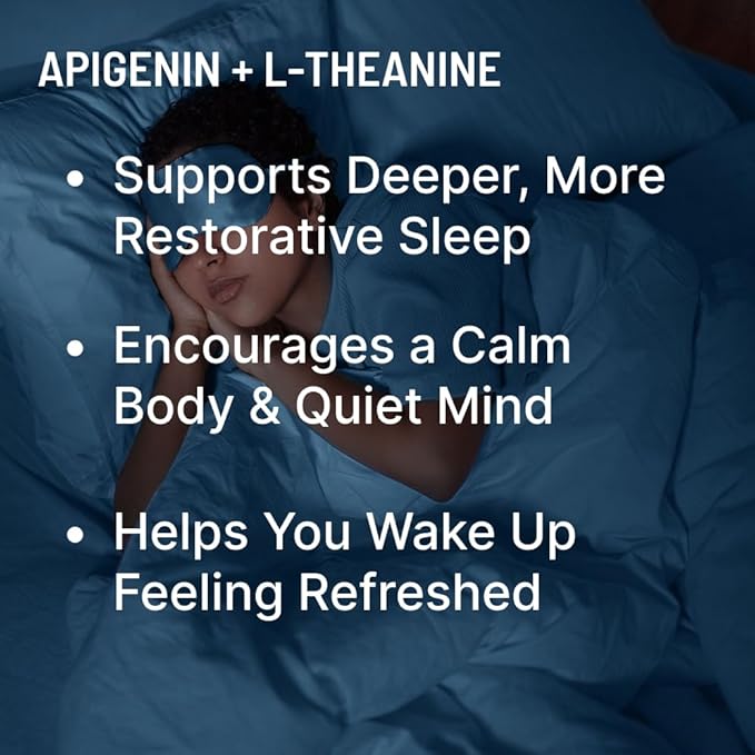 Apigenin with L-Theanine for Better Sleep | Premium Sleep Support Relaxation &amp Sleep Quality Aid | Non-Drowsy Melatonin Free – 120 Capsules