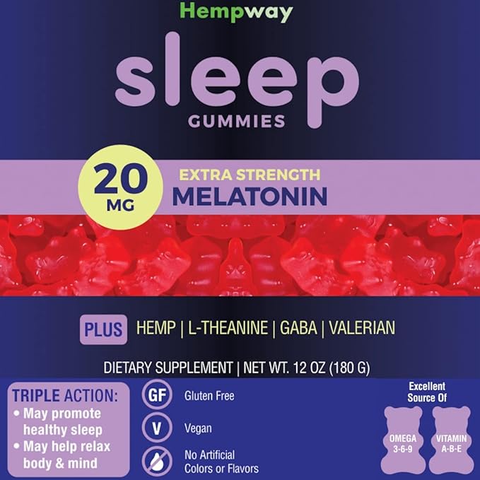 Melatonin 20mg | May Help Falling Asleep Faster &amp Staying Asleep Longer | with Hemp GABA Valerian Lemon Balm Melatonin | Sugar-Free Vegan 60 Gummies