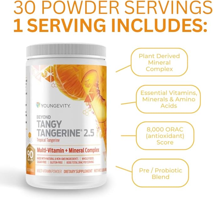 Youngevity Beyond Tangy Tangerine 2.5 Tropical Tangerine Ultimate Multi-Vitamin &amp Mineral Complex - Made With Natural &amp Whole Foods | 8000 ORAC (3)